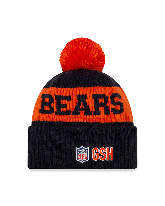 Men's Chicago Bears New Era Navy/Orange 2020 NFL Sideline Official Alternate B Logo Sport Pom Cuffed Knit Hat