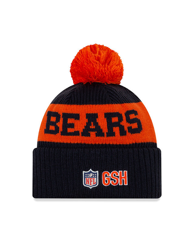 Men's Chicago Bears New Era Navy/Orange 20 NFL Sideline Official Alternate C Logo Sport Pom Cuffed Knit Hat