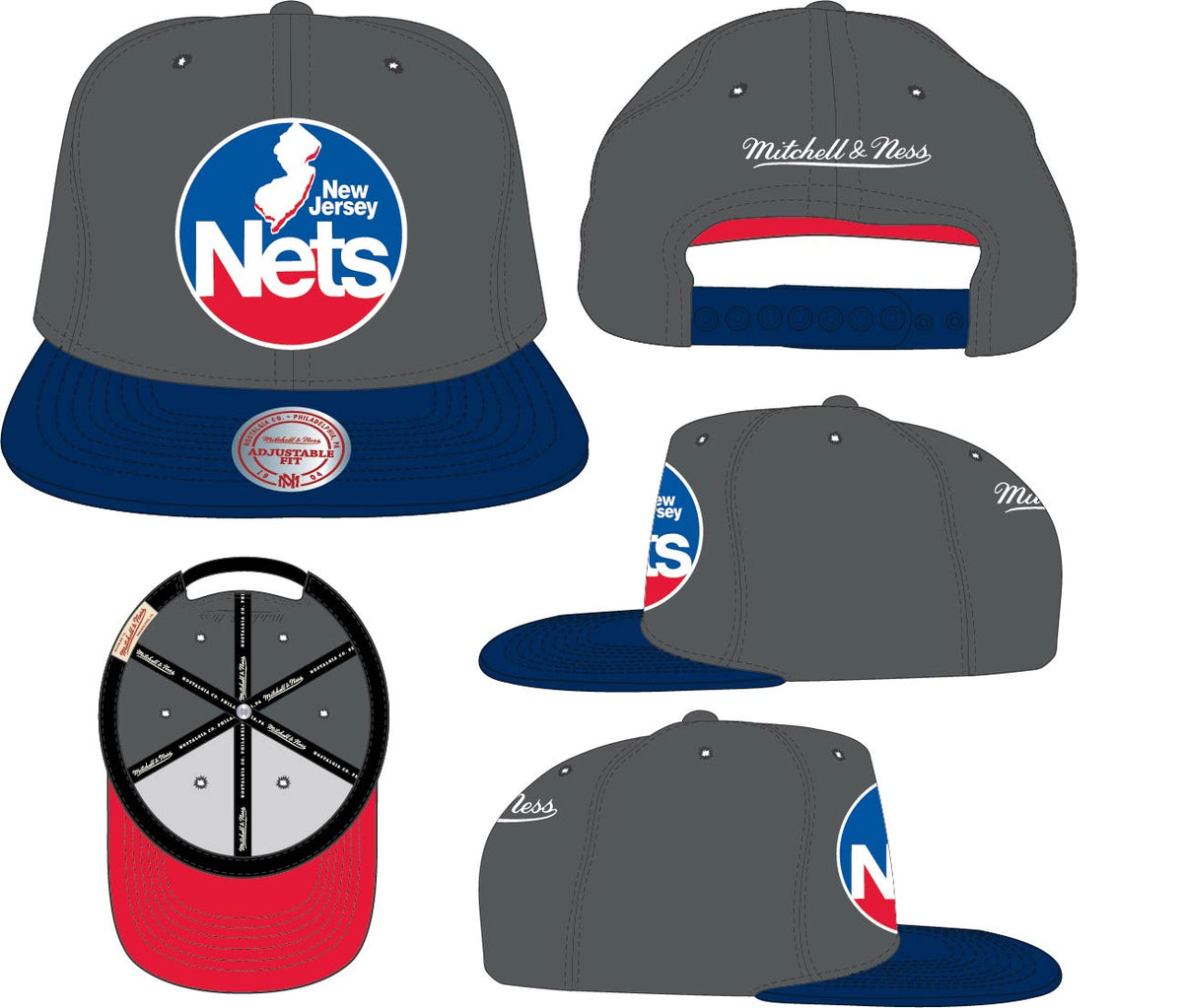 Men's New Jersey Nets Basic Core HWC 2 Tone Gray/Royal Mitchell & Ness Snapback Hat