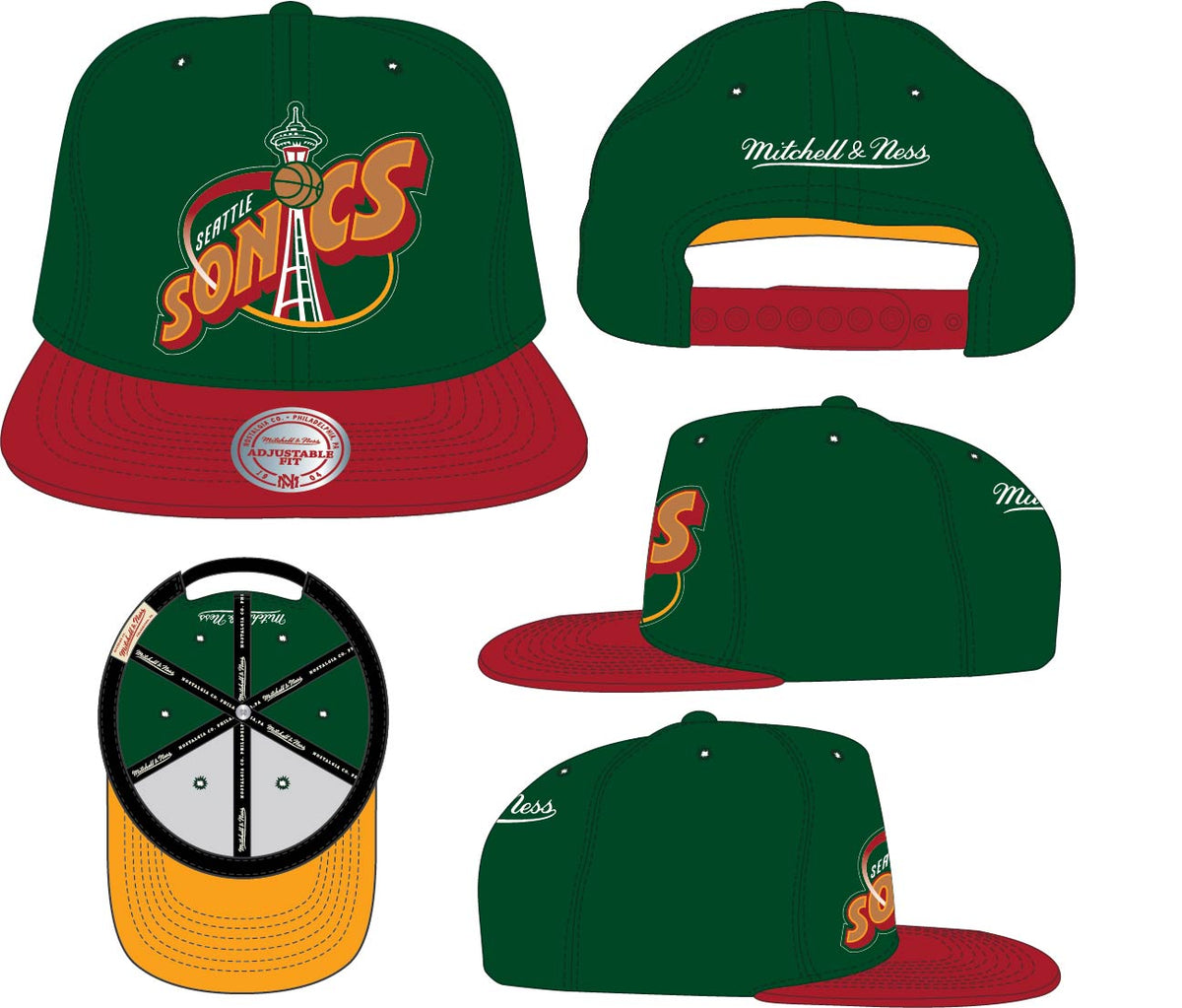 Men's Seattle Supersonics NBA Core Basic 2 Tone Green/Maroon HWC Mitchell & Ness Snapback Hat