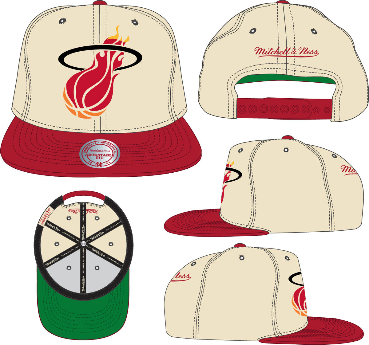 Miami Heat Mitchell & Ness Hardwood Classics Natural 2 Tone Snapback Hat- Cream/Red