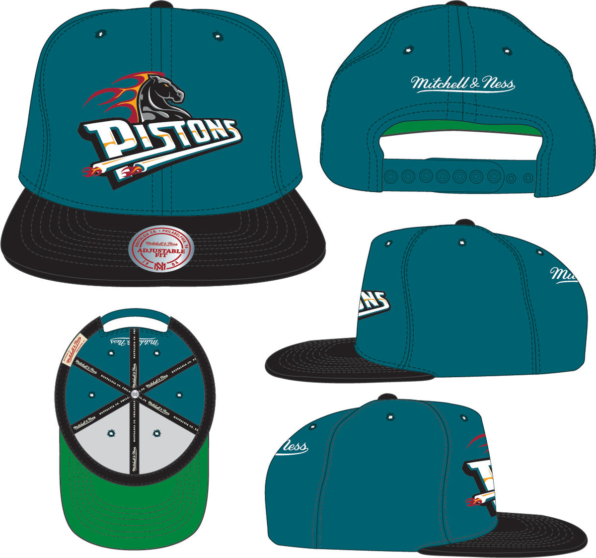Men's Detroit Pistons Mitchell & Ness HWC Teal/Black Snapback Hat