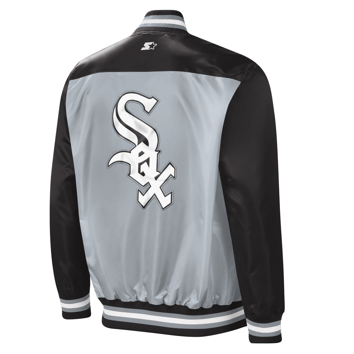 Men's Chicago White Sox Silver and Black Button Down Starter Varsity Jacket