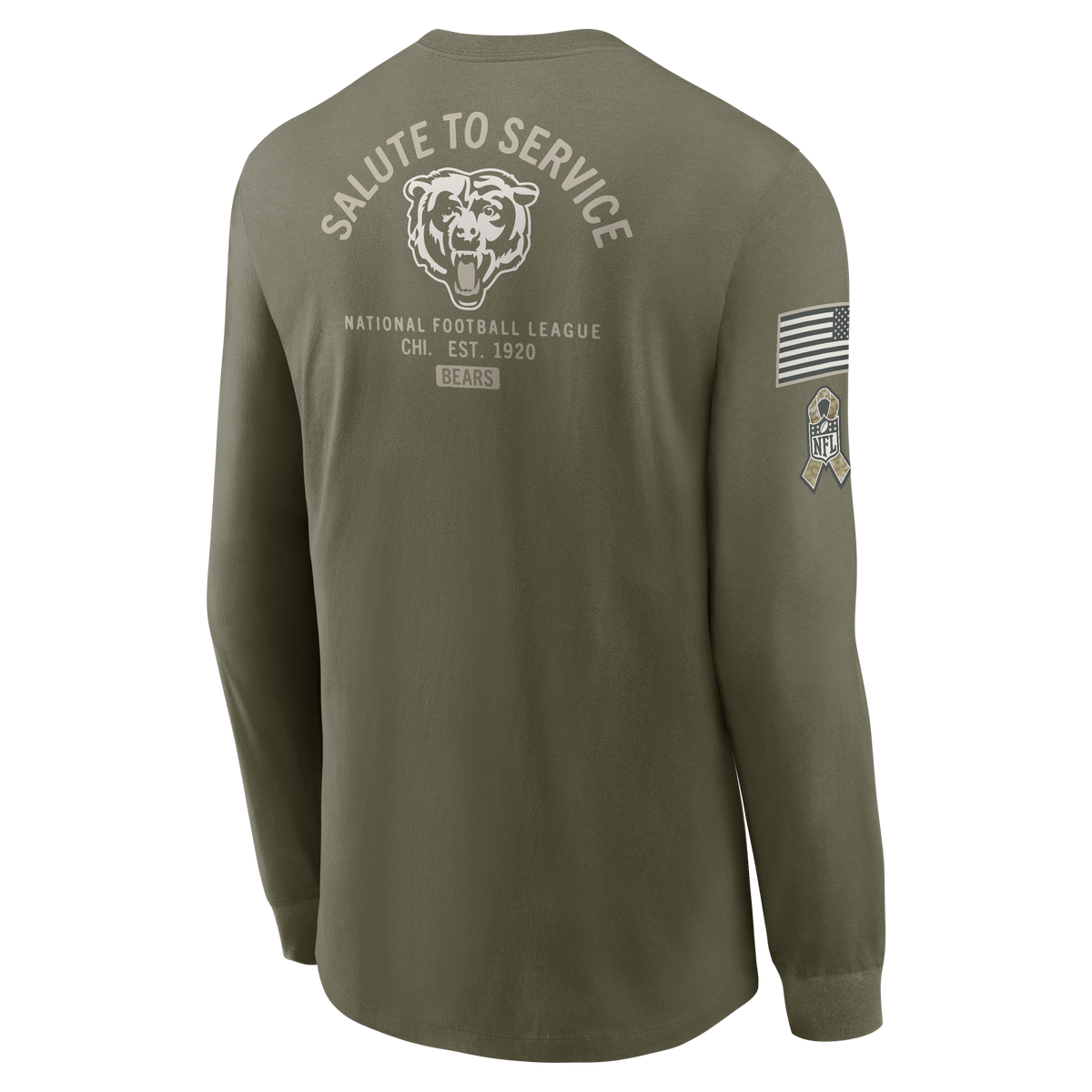 Men's Nike Chicago Bears 2025 Salute To Service Olive Green Long Sleeve T-Shirt