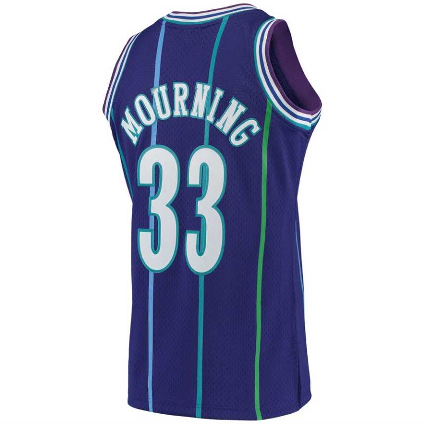 Men’s Alonzo Mourning Charlotte Hornets 1994-95 Purple Swingman Replica Jersey By Mitchell & Nessi