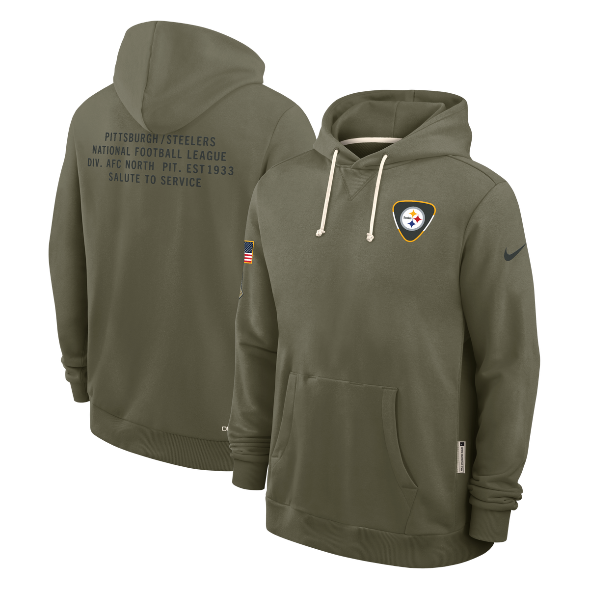 Men's Pittsburgh Steelers Nike Olive Green 2025 Salute To Service Club Pullover Hoodie