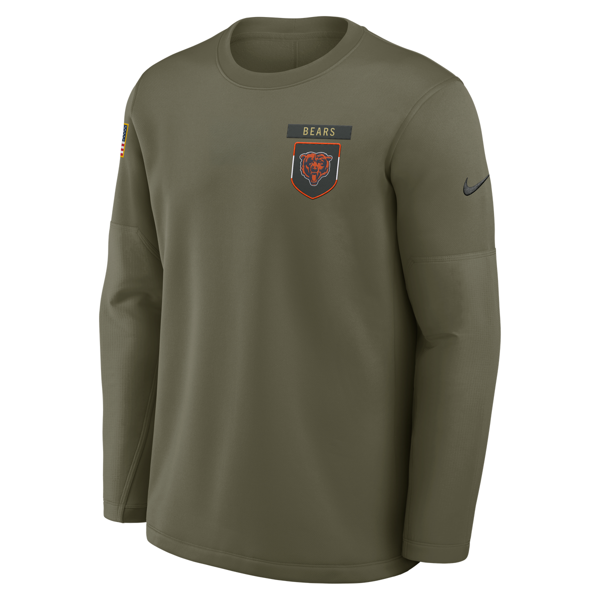Men's Chicago Bears Olive Green 2025 Salute To Service Nike Pullover Therma Fit Crew Sweatshirt