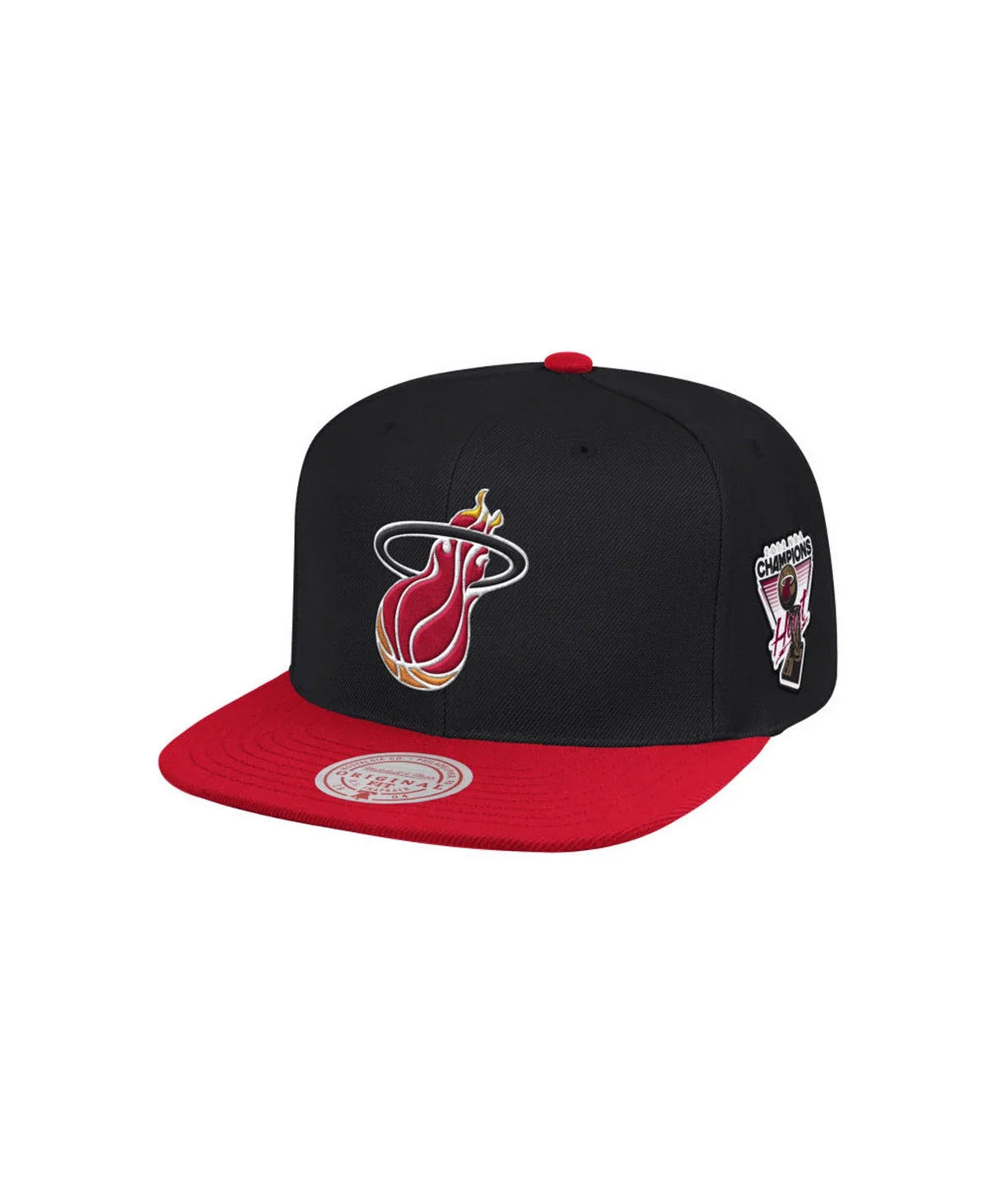 Men's Miami Heat Mitchell & Ness Black/Red NBA Patches 2 Tone Snapback Adjustable Hat