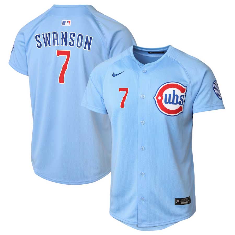 Youth Dansby Swanson Chicago Cubs Baby Blue Blues Alternate 2 Nike Limited Replica Jersey
