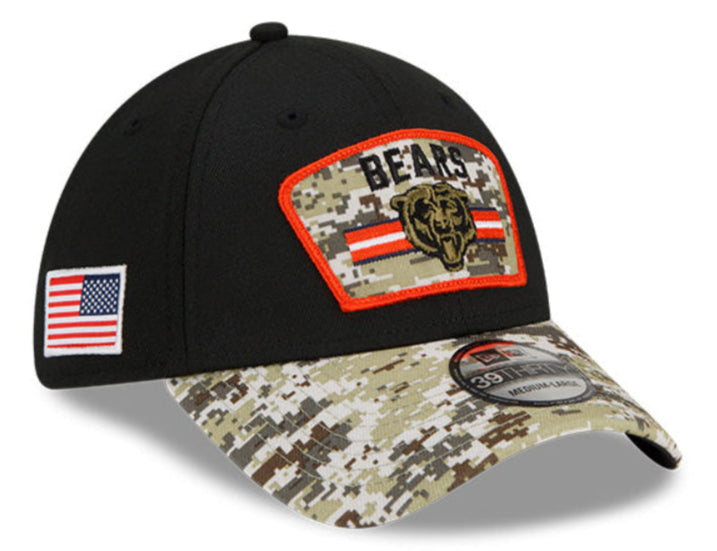 Men's Chicago Bears New Era Black 2021 Salute to Service Historic Logo 39THIRTY Flex Hat