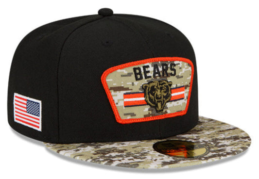 Men's Chicago Bears Historic Logo New Era Black/Camo 2021 NFL Sideline Salute To Service 59FIFTY Fitted Hat