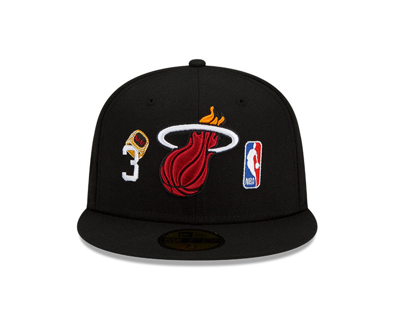 Men's New Era Black Miami Heat 3x World Champions Count the Rings 59FIFTY Fitted Hat