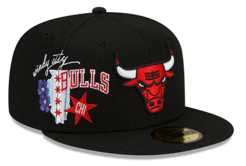 Chicago Bulls New Era Black Windy City Cluster 59FIFTY Fitted Hat