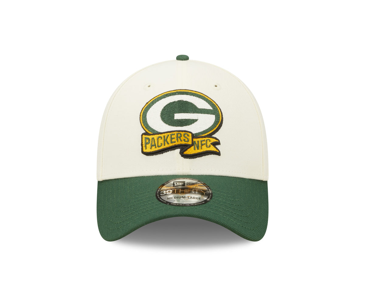 Men's Green Bay Packers New Era Cream/Green 2022 Sideline 39THIRTY Flex Hat