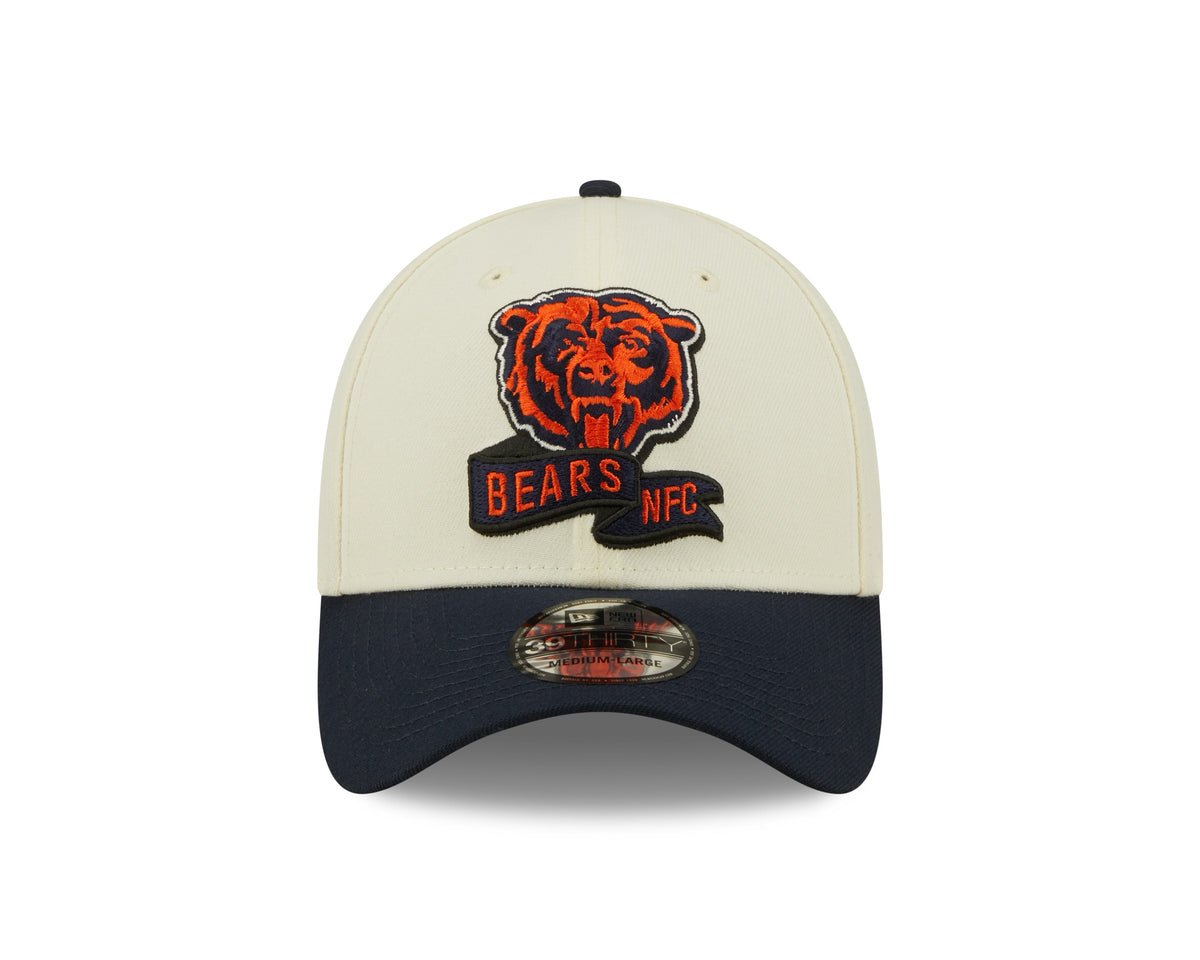Men's Chicago Bears Mascot Logo New Era Cream/Navy 2022 Sideline 39THIRTY Flex Hat