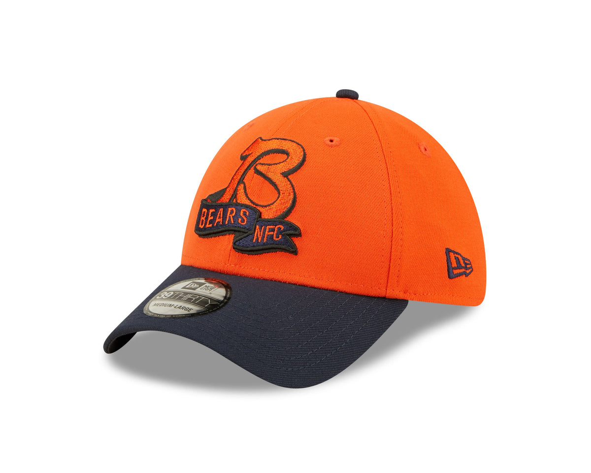 Men's Chicago Bears "B" Logo New Era Orange/Navy 2022 Sideline 39THIRTY Flex Hat