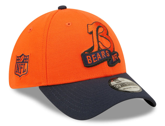 Men's Chicago Bears "B" Logo New Era Orange/Navy 2022 Sideline 39THIRTY Flex Hat