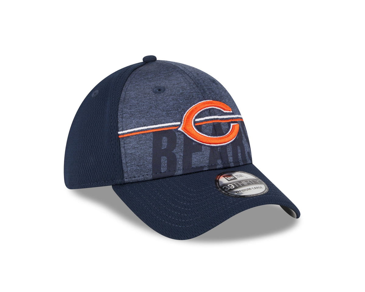Men's Chicago Bears New Era NFL 2023 Training Camp Navy Primary Logo 39THIRTY Flex Fit Hat
