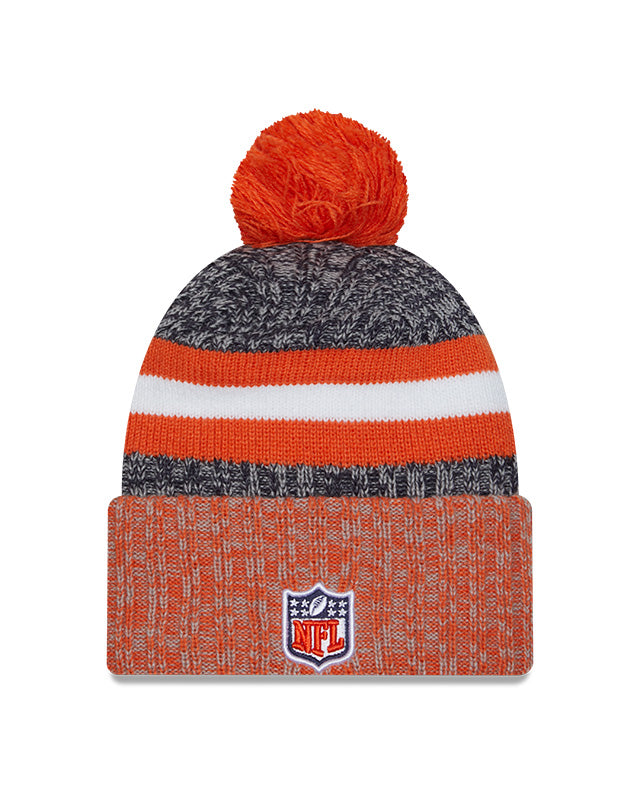 Men's Chicago Bears New Era Orange/Navy 2023 Sideline Cuffed Knit Hat With Pom