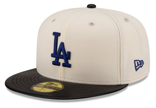 Los Angeles Dodgers Cream/Black Leather Visor New Era 59FIFTY Fitted Hat