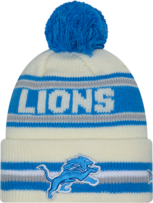 Detroit Lions New Era Off White Knit Classic Cuffed Pom Knit
