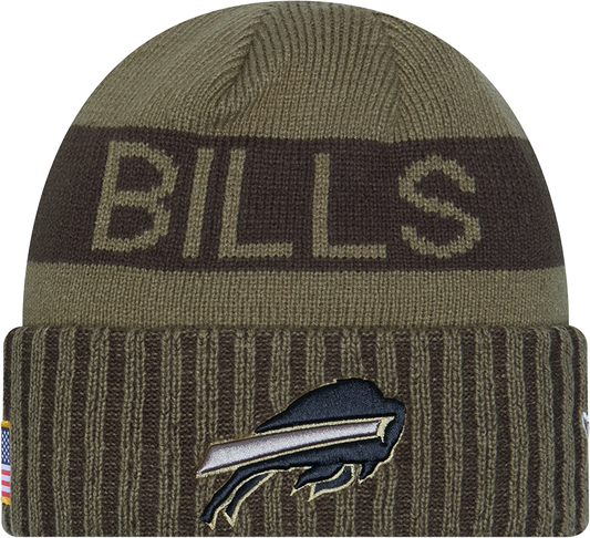 Buffalo Bills New Era Green 2025 NFL Sideline Salute To Service Cuffed Knit Hat