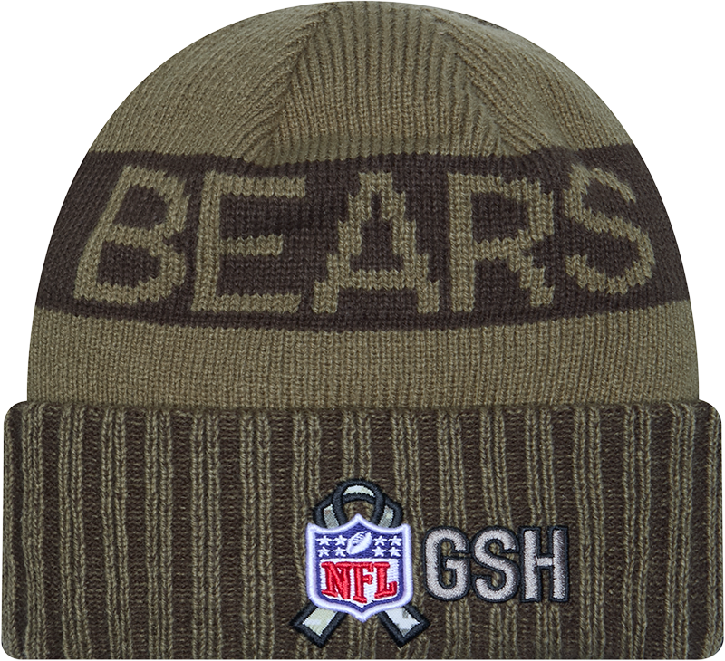 Chicago Bears New Era Green 2025 NFL Sideline Salute To Service B Cuffed Knit Hat