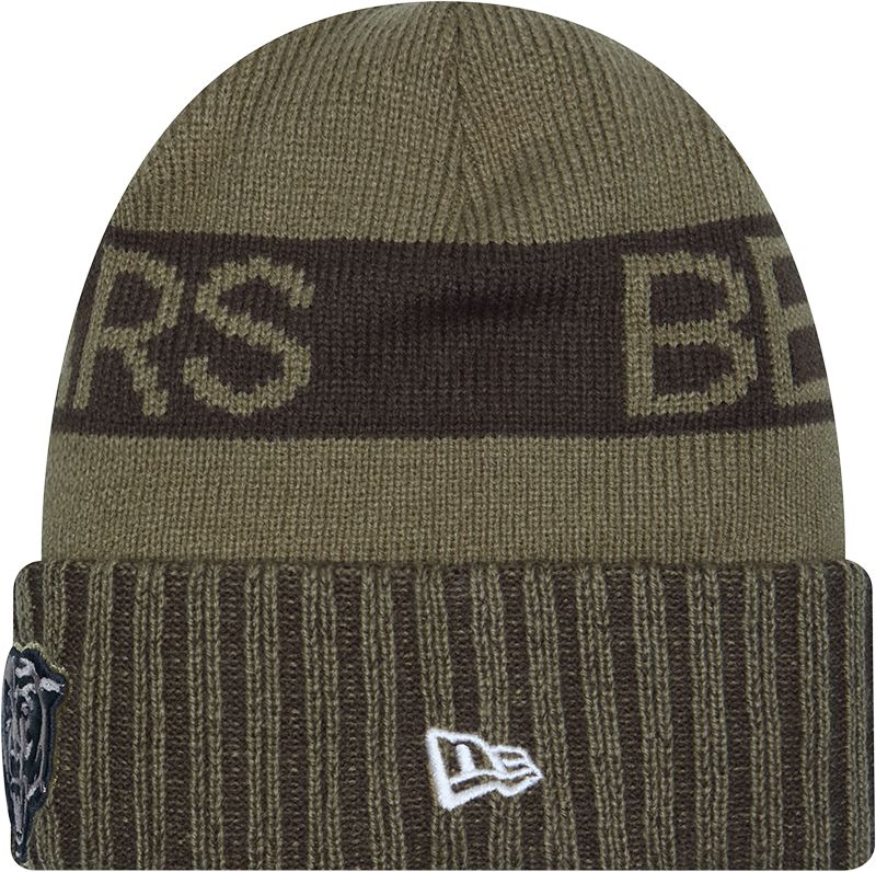 Chicago Bears New Era Green 2025 NFL Sideline Salute To Service Cuffed Knit Hat