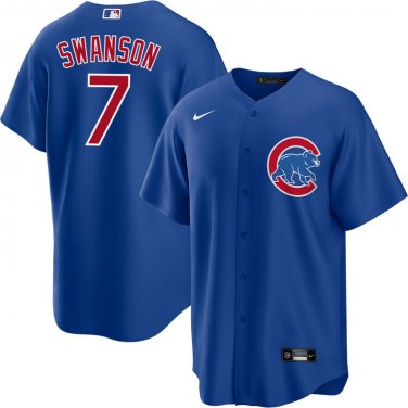 NIKE Men's Dansby Swanson Chicago Cubs Alternate Blue Premium Stitch Replica Jersey