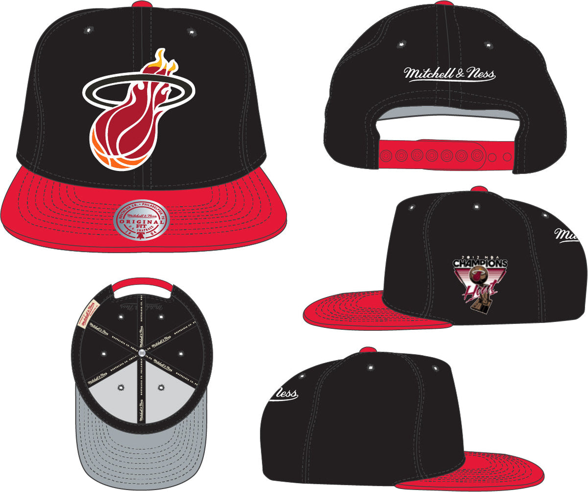 Men's Miami Heat Mitchell & Ness Black/Red NBA Patches 2 Tone Snapback Adjustable Hat