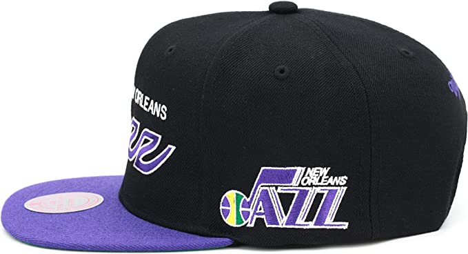 New Orleans Jazz Hardwood Classics Team Script 2.0 2 Tone Black/Purple Mitchell & Ness Snapback Hat
