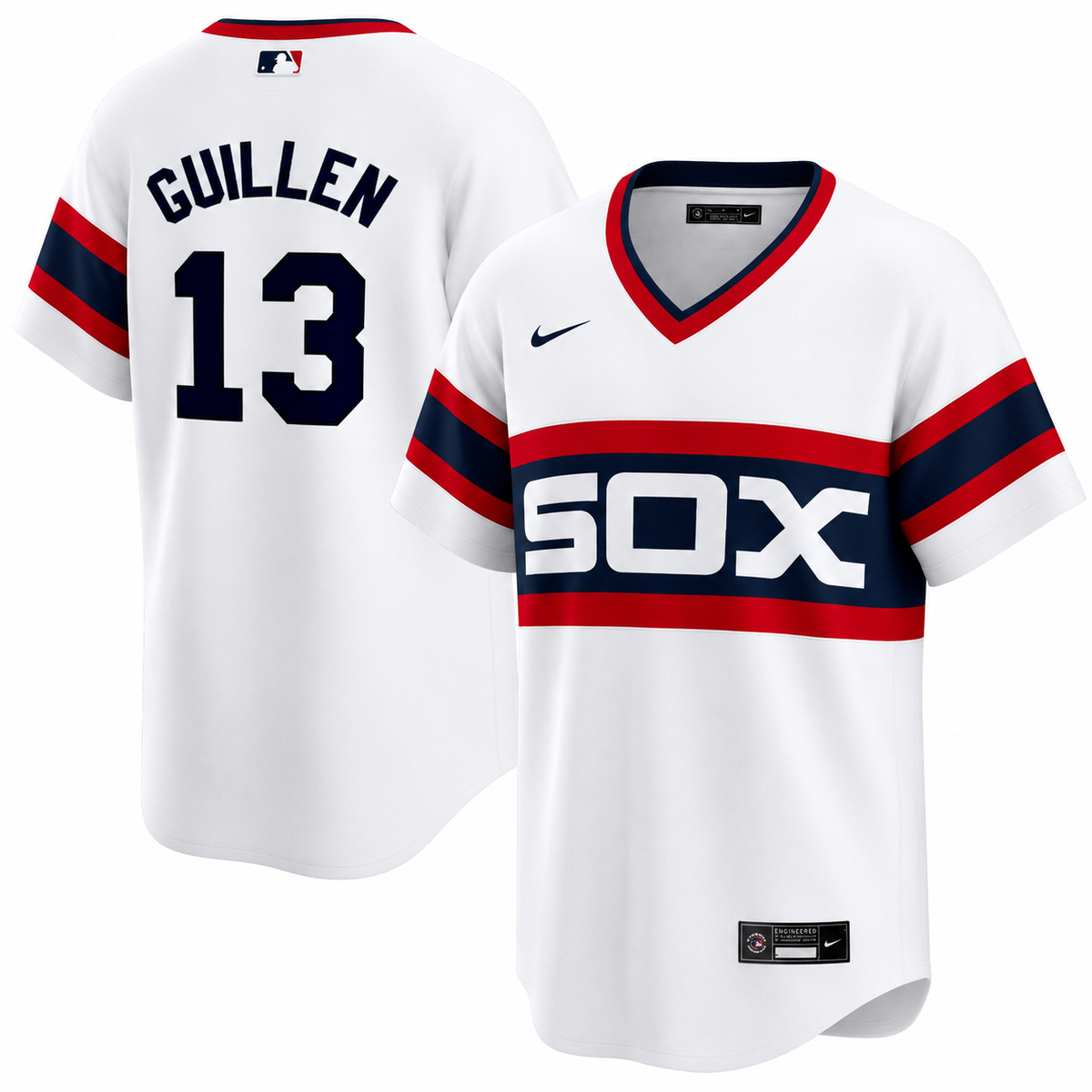 NIKE Men's Ozzie Guillen Chicago White Sox 1985 Home White Premium Lettering Replica Jersey