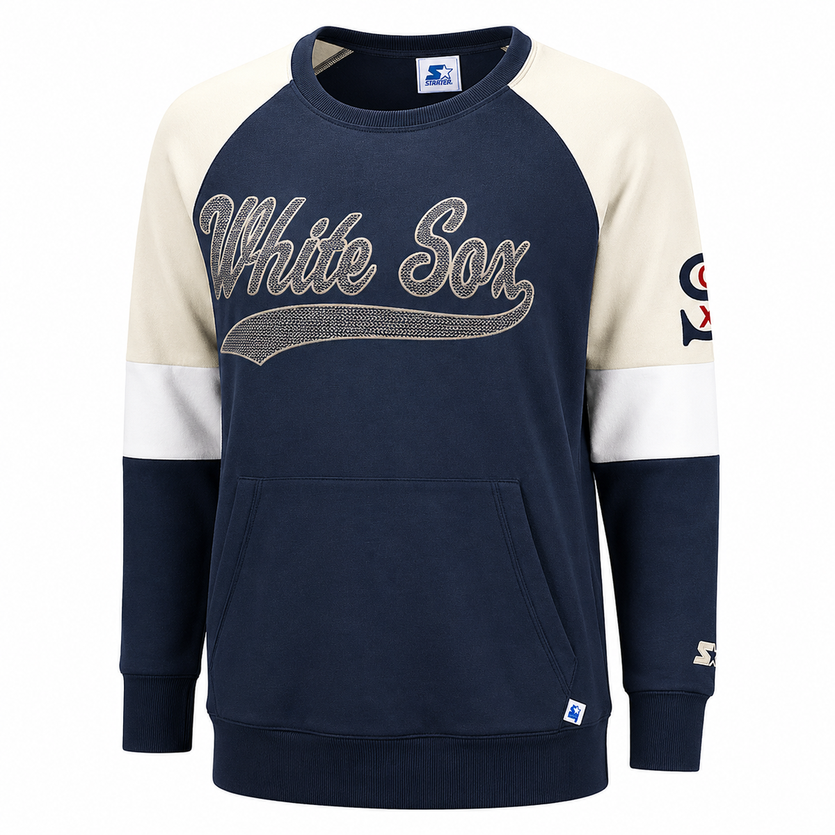 Women's Chicago White Sox Starter Cooperstown Collection Navy and Cream Crew Neck Sweatshirt