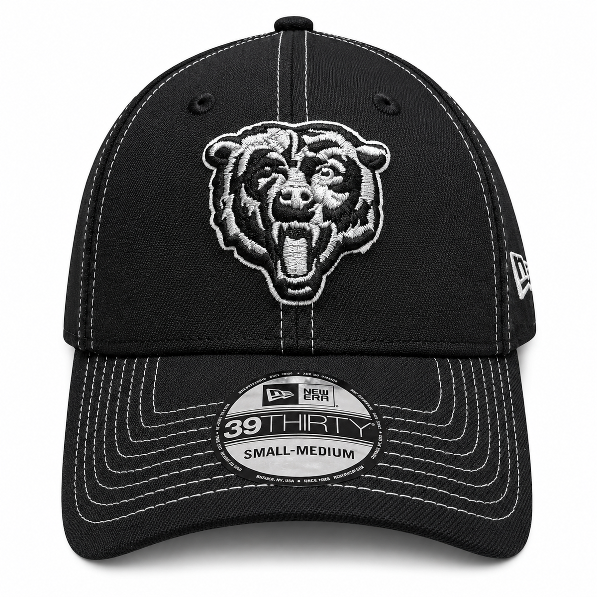 Chicago Bears New Era Black and White 39THIRTY Flex Hat