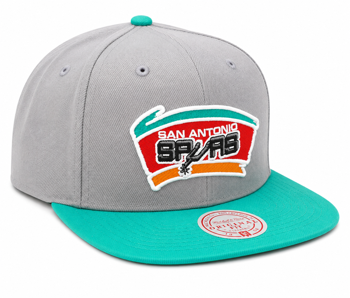 Men's Mitchell & Ness San Antonio Spurs Hardwood Classics Core Gray/ Teal Adjustable Snapback Hat