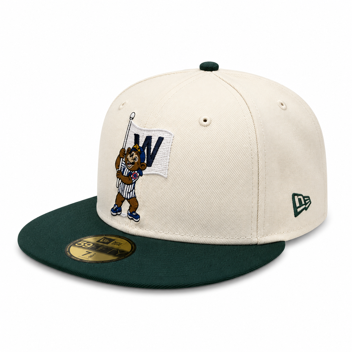 Chicago Cubs New Era Clark the Bear W Flag Chrome/Forest Green 59FIFTY Fitted Hat