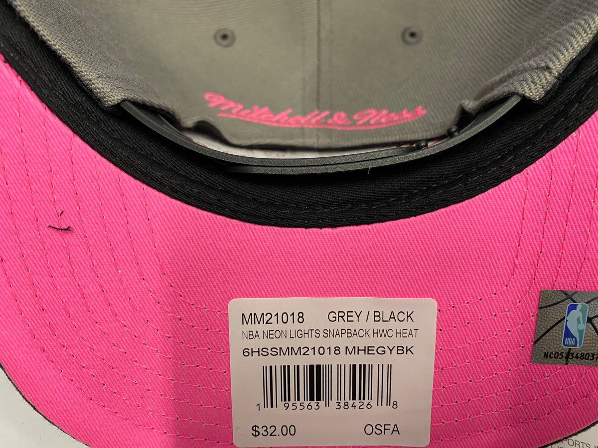 Men's Miami Heat Mitchell & Ness NBA Neon Lights HWC Gray/Pink Snapback Hat