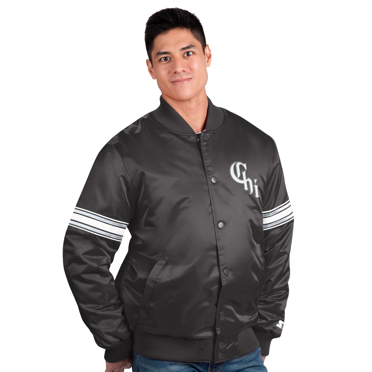 Men's Chicago White Sox City Connect Pick & Roll Starter Satin Jacket-Black