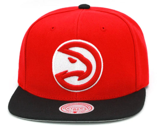 Mens NBA Atlanta Hawks 2 Tone Red/ Black Mitchell And Ness Basic Core Snapback Hat