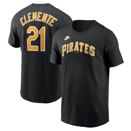 Men's Pittsburgh Pirates Roberto Clemente Nike Black Cooperstown Collection Name & Number T-Shirt