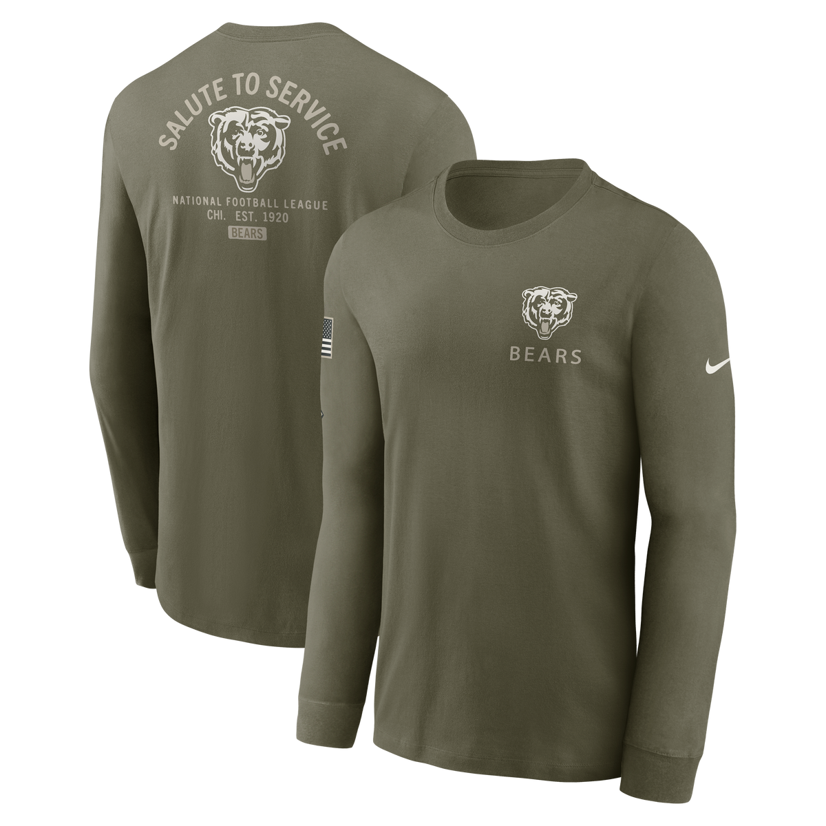 Men's Nike Chicago Bears 2025 Salute To Service Olive Green Long Sleeve T-Shirt