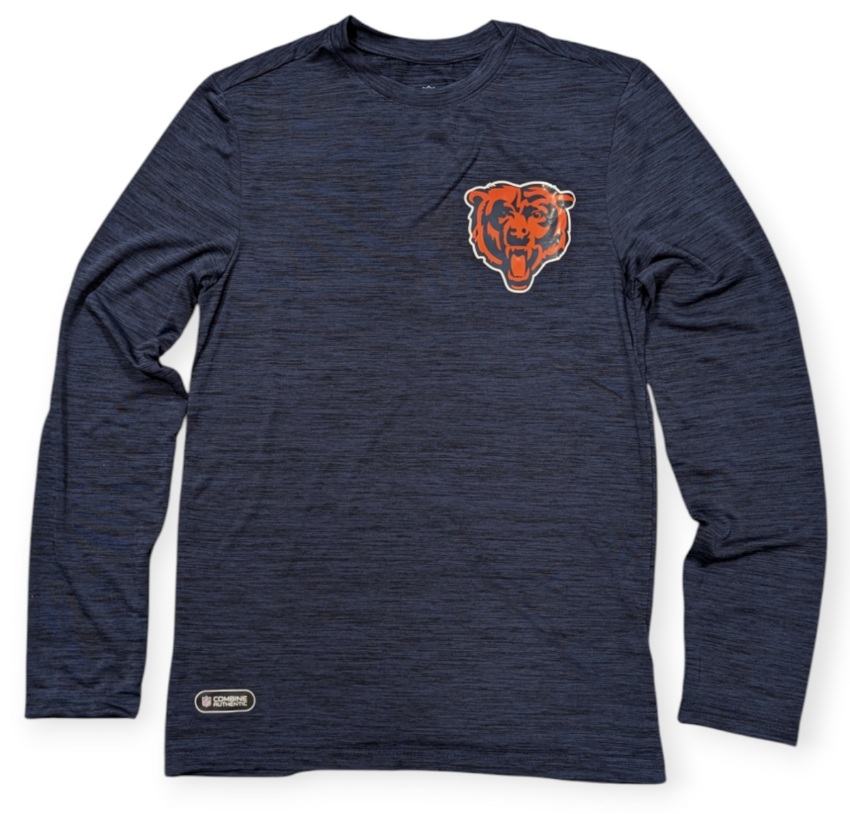 Mens Chicago Bears NFL Combine Navy Tackle Crew Long Sleeve Tee