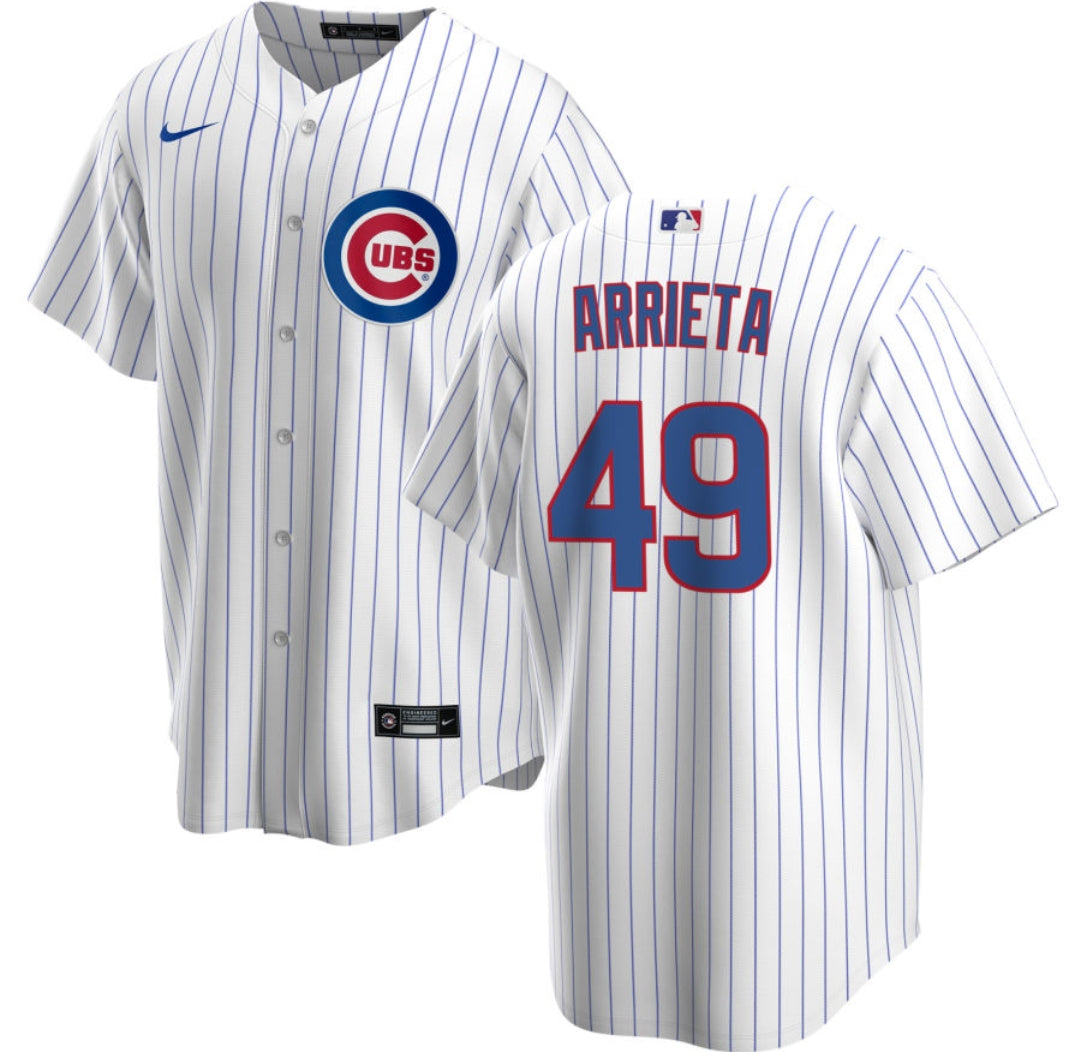 NIKE Men's Jake Arrieta Chicago Cubs White Home Premium Twill Replica Jersey