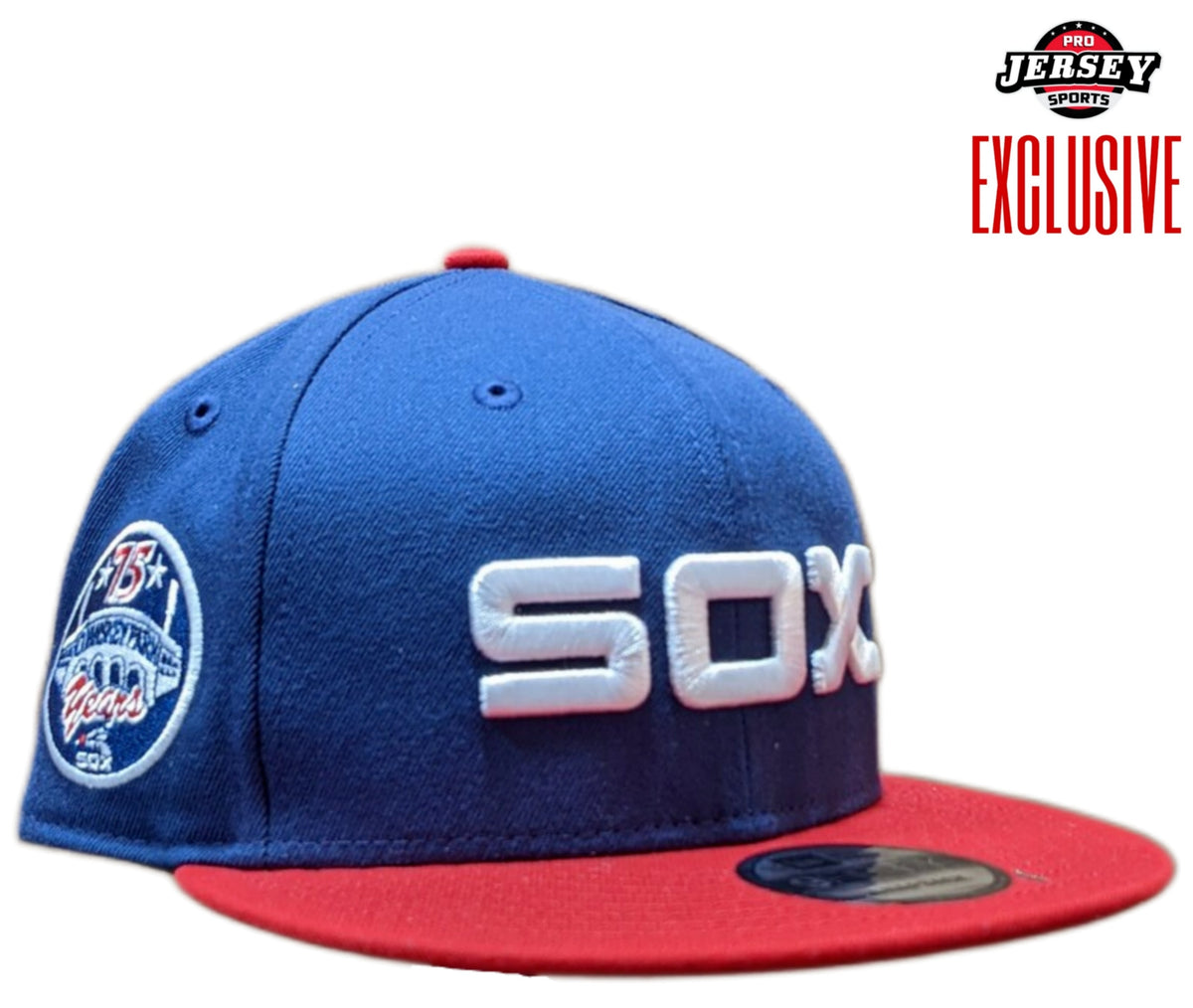 Mens Chicago White Sox New Era 1983 Road Cooperstown Collection 2 Tone Red & Navy 75th Anniversary of Comiskey Park 9FIFTY Snapback Hat