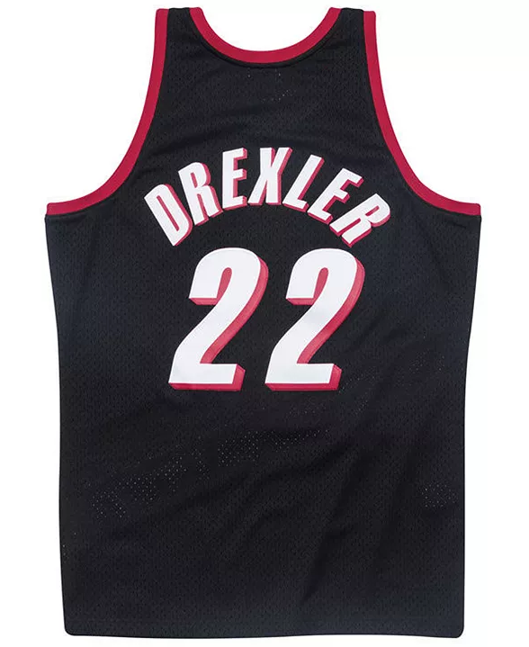 Men's Clyde Drexler Portland Trail Blazers Mitchell & Ness Black/Red/White Hardwood Classics Swingman Jersey