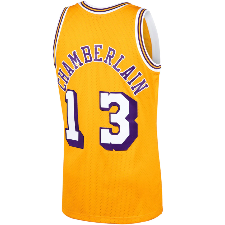 Men's Mitchell & Ness Wilt Chamberlain Los Angeles Lakers Gold 1970-71 Hardwood Classics Swingman Jersey