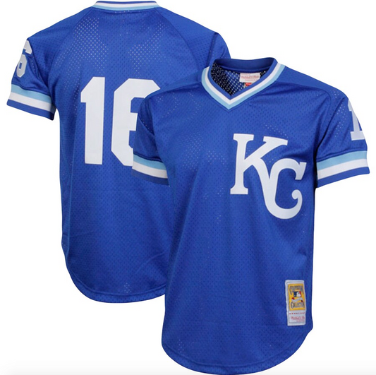 Men’s Mitchell & Ness Authentic Replica Bo Jackson Kansas City Royals 1989 Blue Mesh Batting Practice Jersey