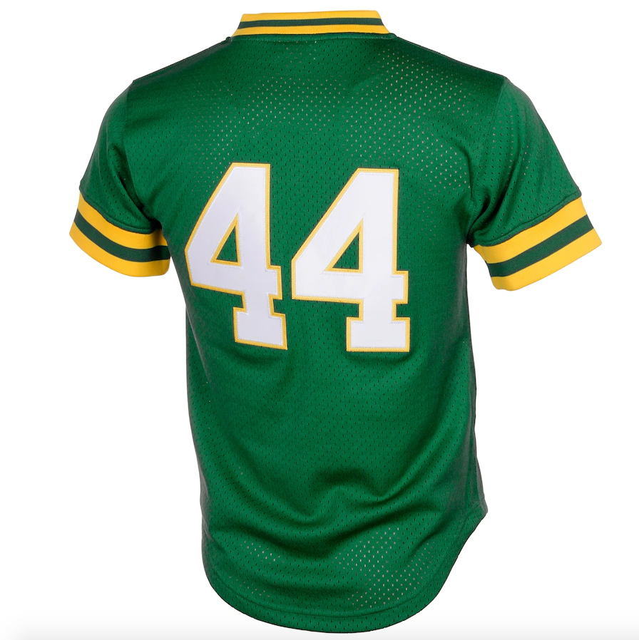 Men's Oakland Athletics Reggie Jackson Mitchell & Ness Green Cooperstown 1987 Mesh Batting Practice Jersey