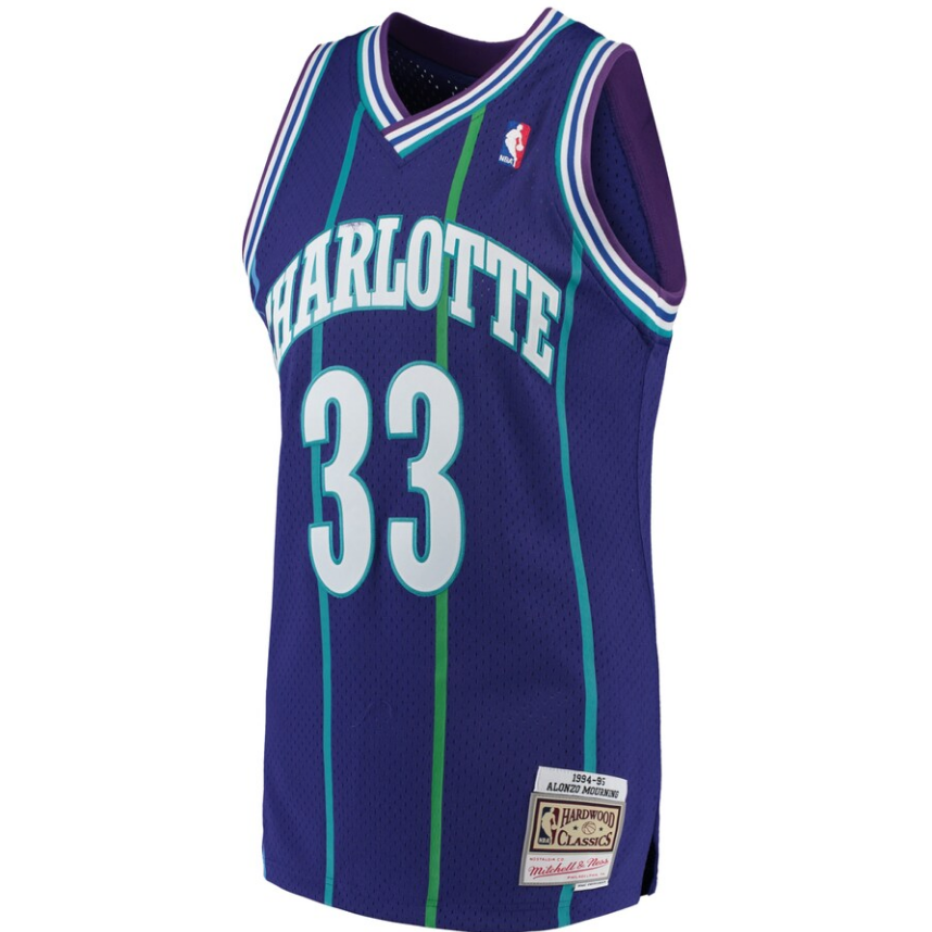 Men’s Alonzo Mourning Charlotte Hornets 1994-95 Purple Swingman Replica Jersey By Mitchell & Nessi
