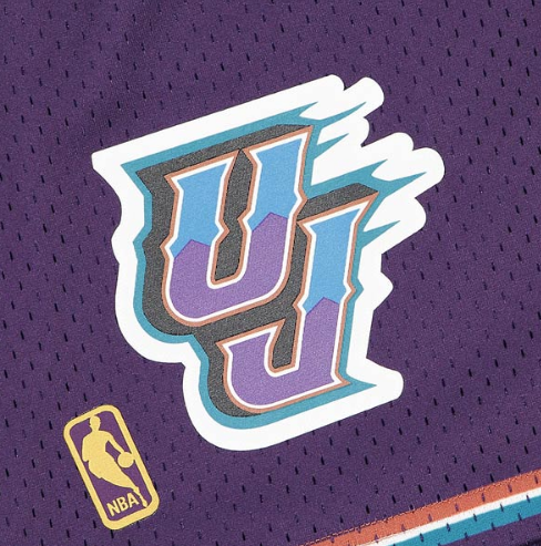 Men's Utah Jazz Mitchell and Ness Hardwood Classics Purple Road Swingman Shorts